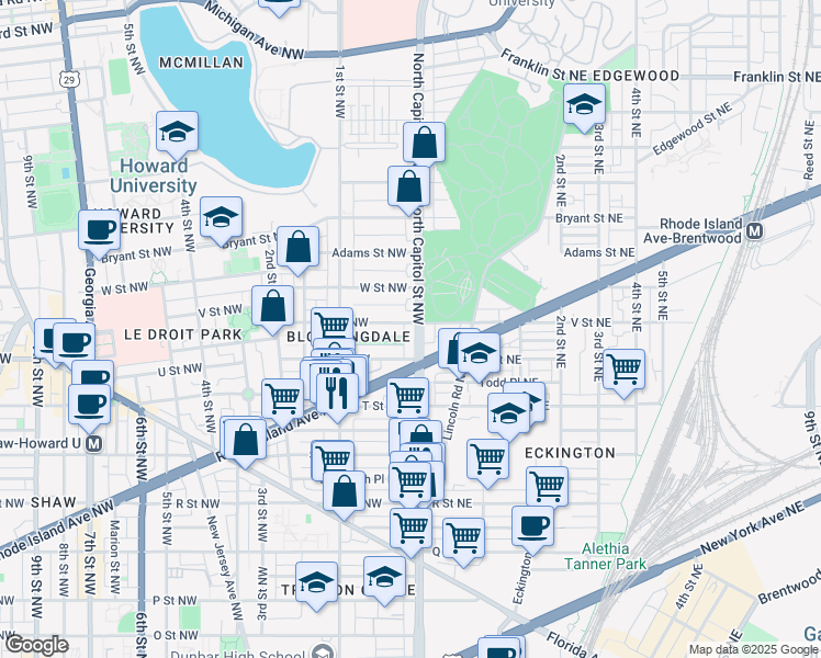 map of restaurants, bars, coffee shops, grocery stores, and more near 101 Independence Avenue Southeast in Washington