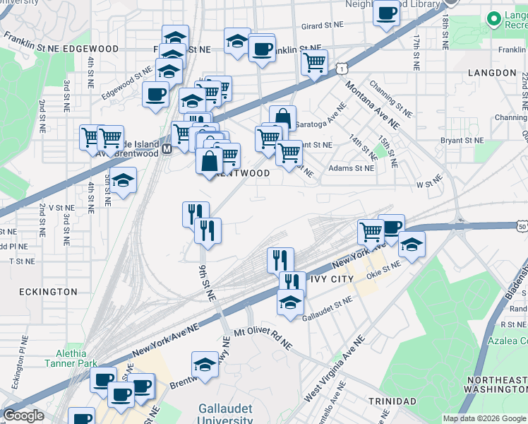 map of restaurants, bars, coffee shops, grocery stores, and more near 101 Independence Avenue Southeast in Washington