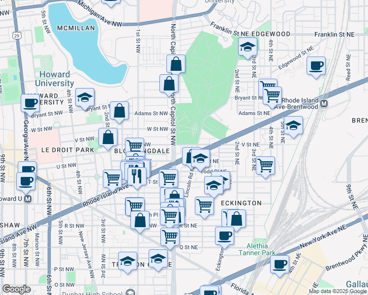 map of restaurants, bars, coffee shops, grocery stores, and more near 101 Independence Avenue Southeast in Washington