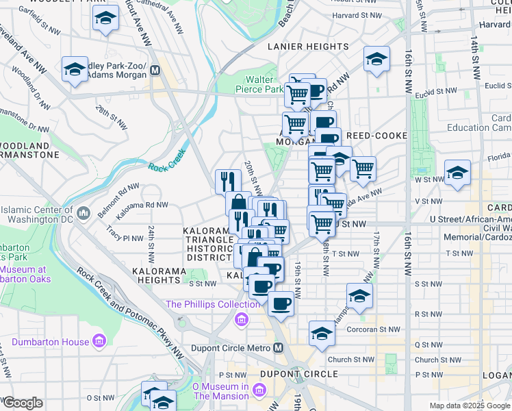 map of restaurants, bars, coffee shops, grocery stores, and more near 2012 Wyoming Avenue Northwest in Washington