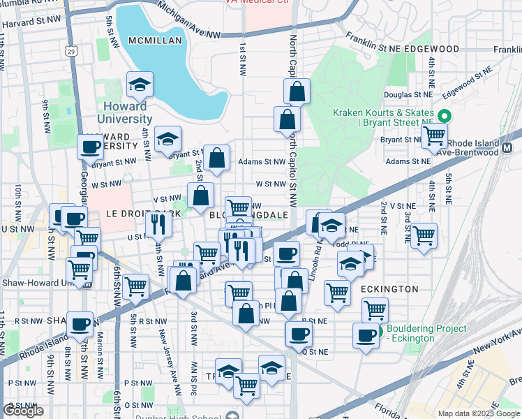map of restaurants, bars, coffee shops, grocery stores, and more near 101 Independence Avenue Southeast in Washington