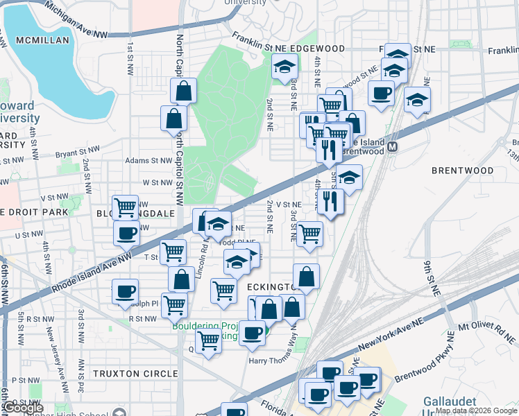 map of restaurants, bars, coffee shops, grocery stores, and more near 101 Independence Avenue Southeast in Washington