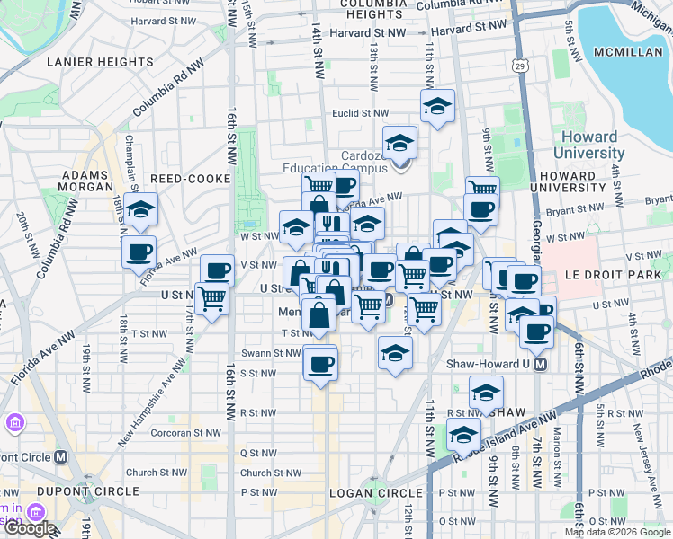 map of restaurants, bars, coffee shops, grocery stores, and more near 101 Independence Avenue Southeast in Washington