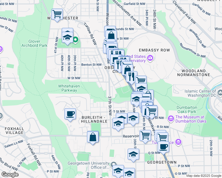 map of restaurants, bars, coffee shops, grocery stores, and more near 2037 37th Street Northwest in Washington