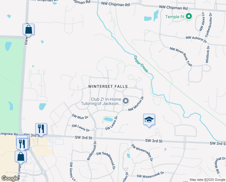 map of restaurants, bars, coffee shops, grocery stores, and more near 125 Burroughs Drive in Lee's Summit