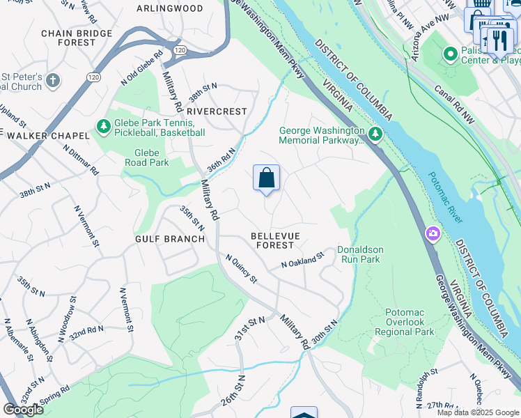 map of restaurants, bars, coffee shops, grocery stores, and more near 3306 North Peary Street in Arlington