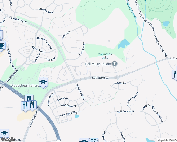 map of restaurants, bars, coffee shops, grocery stores, and more near 2159 Vittoria Court in Bowie