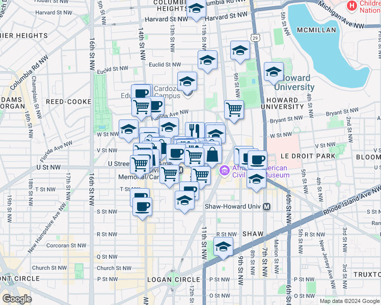 map of restaurants, bars, coffee shops, grocery stores, and more near 101 Independence Avenue Southeast in Washington