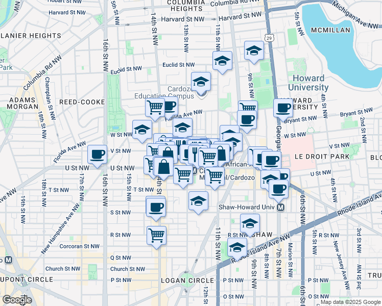 map of restaurants, bars, coffee shops, grocery stores, and more near 101 Independence Avenue Southeast in Washington