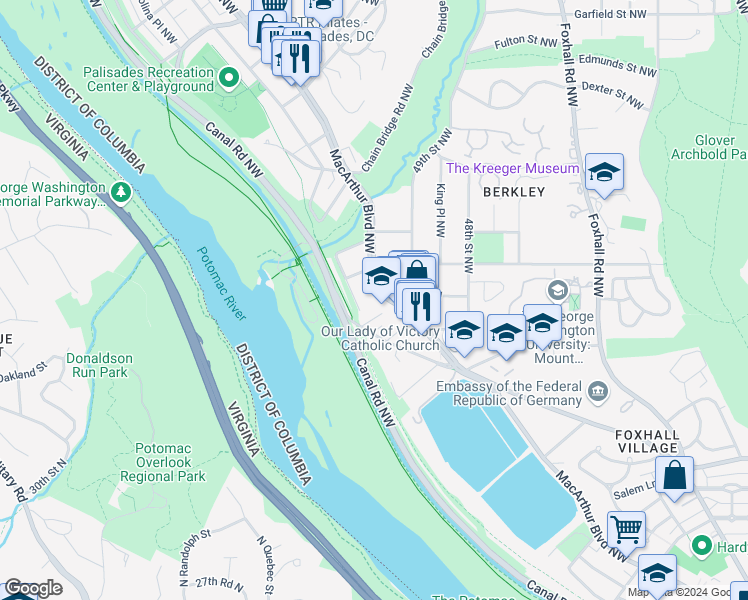 map of restaurants, bars, coffee shops, grocery stores, and more near 101 Independence Avenue Southeast in Washington