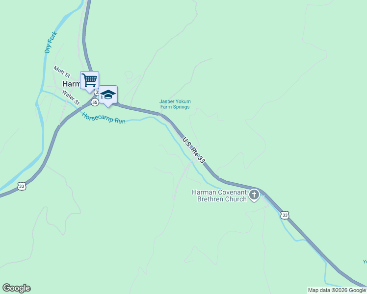 map of restaurants, bars, coffee shops, grocery stores, and more near Blizzards Gate Road in Harman