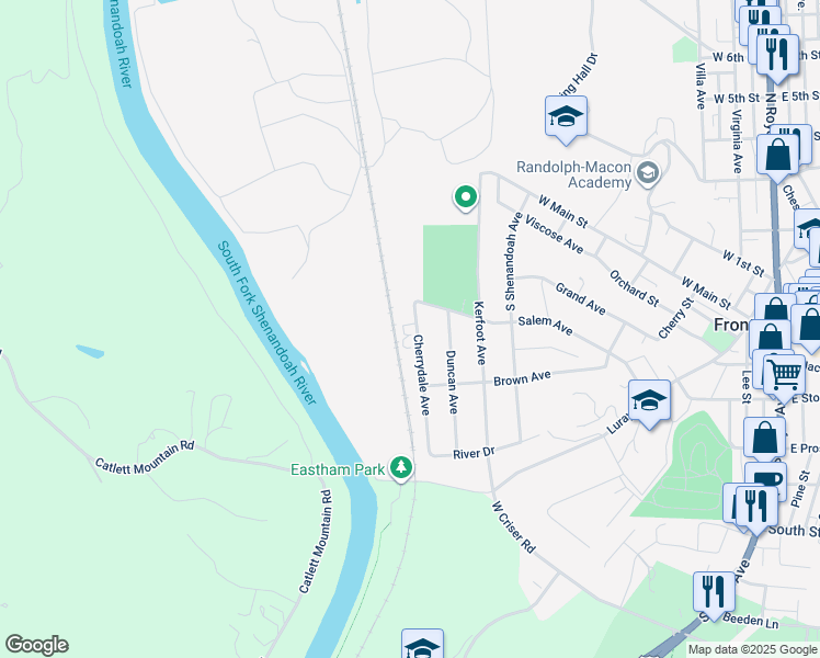map of restaurants, bars, coffee shops, grocery stores, and more near 325 Cherrydale Avenue in Front Royal