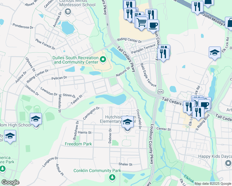 map of restaurants, bars, coffee shops, grocery stores, and more near 42759 Locklear Terrace in Chantilly