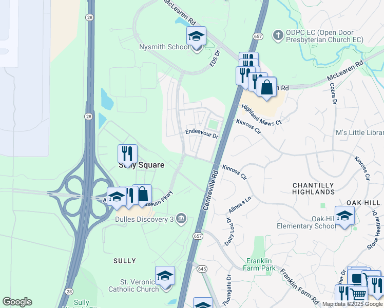 map of restaurants, bars, coffee shops, grocery stores, and more near 13738 Atlantis Street in Herndon