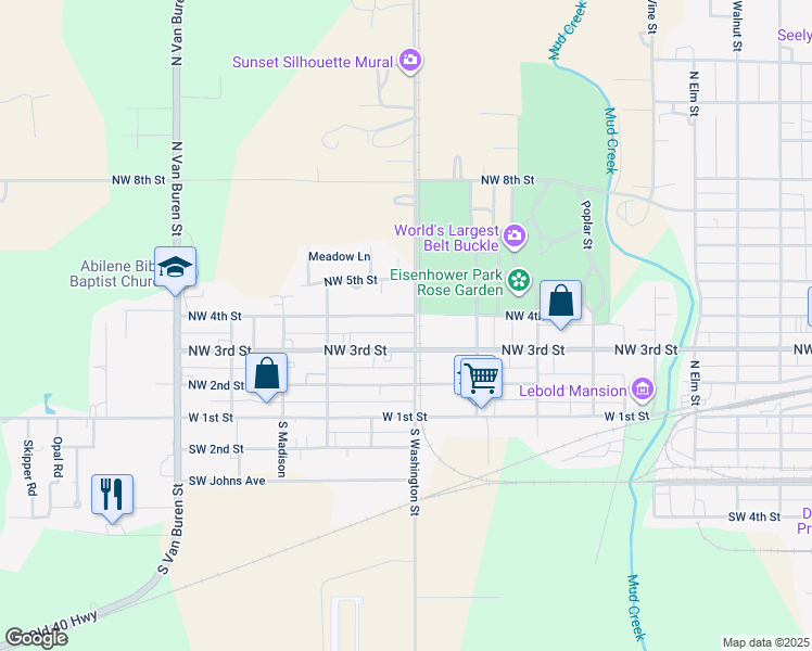 map of restaurants, bars, coffee shops, grocery stores, and more near 1205 Northwest 4th Street in Abilene