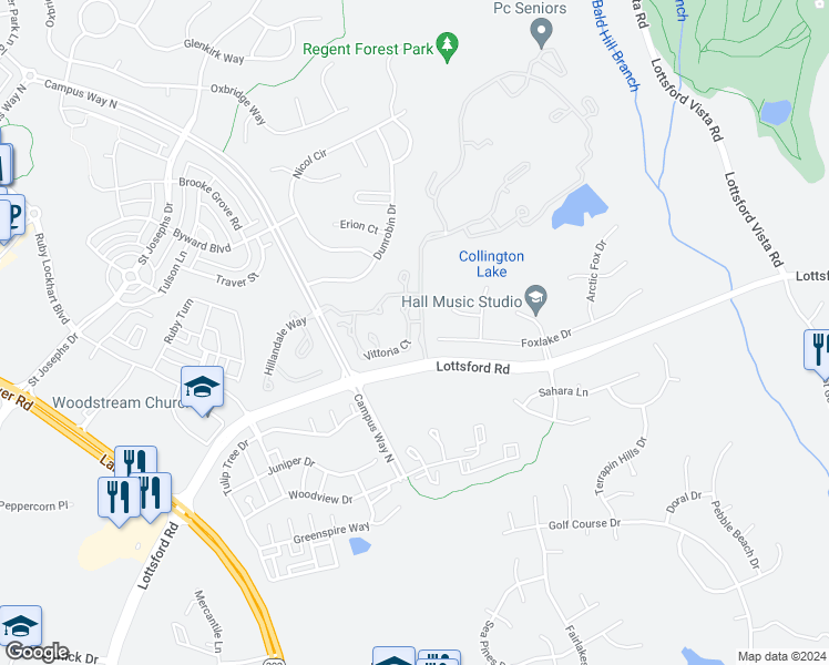map of restaurants, bars, coffee shops, grocery stores, and more near 2159 Vittoria Court in Bowie