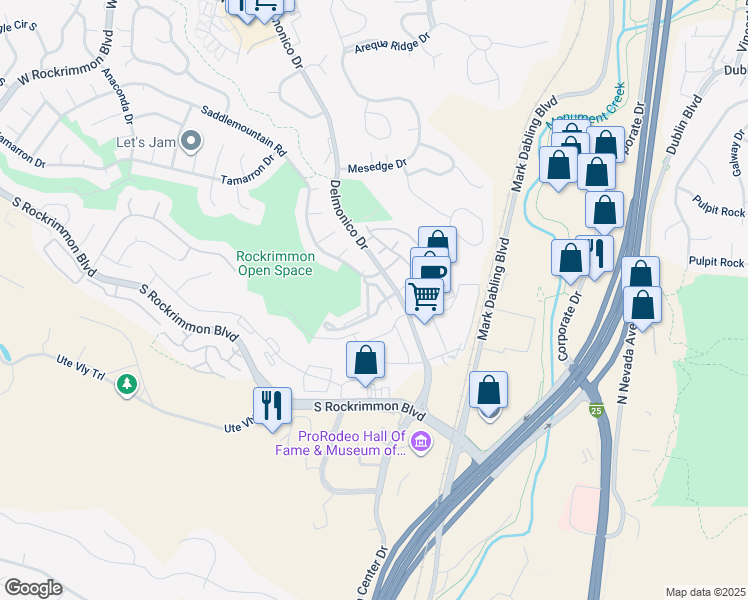 map of restaurants, bars, coffee shops, grocery stores, and more near 281 Eagle Summit Point in Colorado Springs