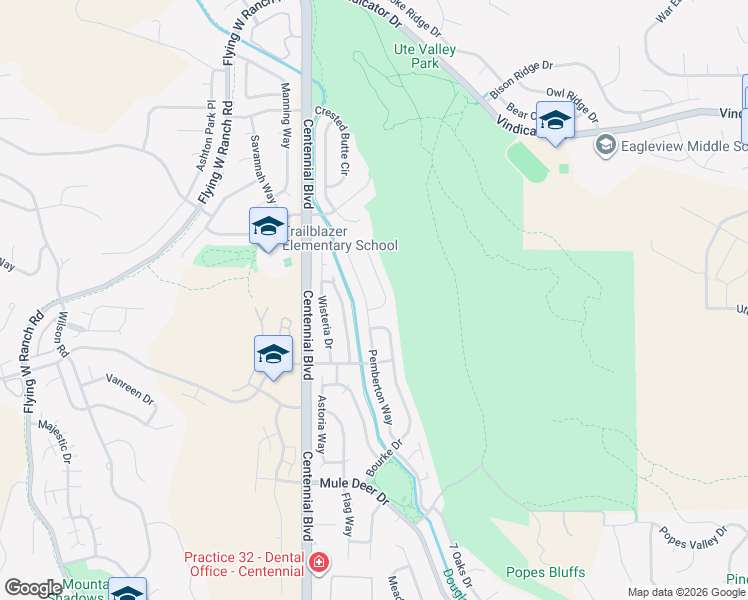 map of restaurants, bars, coffee shops, grocery stores, and more near 6460 Pemberton Way in Colorado Springs