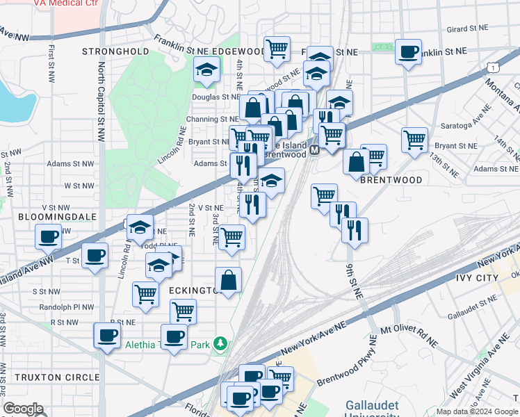 map of restaurants, bars, coffee shops, grocery stores, and more near 101 Independence Avenue Southeast in Washington