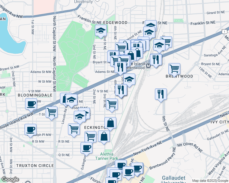 map of restaurants, bars, coffee shops, grocery stores, and more near 101 Independence Avenue Southeast in Washington