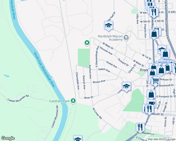 map of restaurants, bars, coffee shops, grocery stores, and more near 307 Kerfoot Avenue in Front Royal