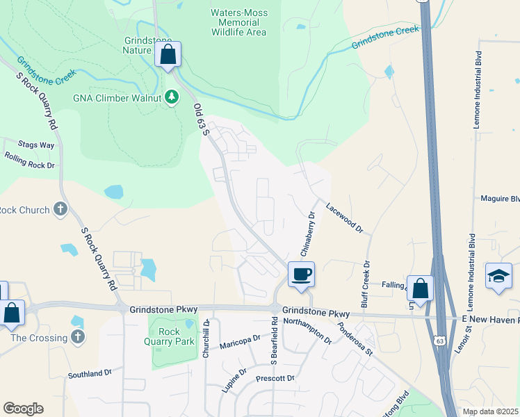 map of restaurants, bars, coffee shops, grocery stores, and more near 2900 Old 63 South in Columbia