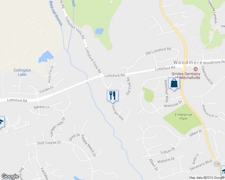 map of restaurants, bars, coffee shops, grocery stores, and more near 2009 Saint Georges Way in Bowie