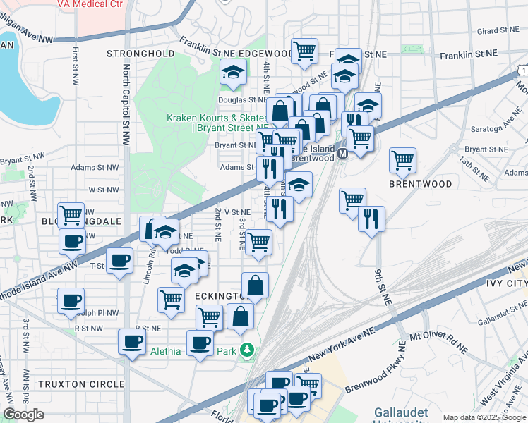 map of restaurants, bars, coffee shops, grocery stores, and more near 101 Independence Avenue Southeast in Washington
