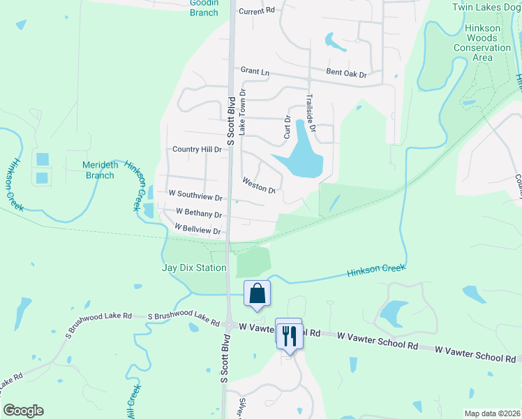map of restaurants, bars, coffee shops, grocery stores, and more near 4200 West Bethany Drive in Columbia