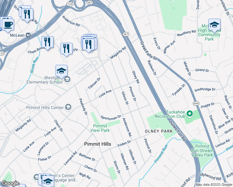 map of restaurants, bars, coffee shops, grocery stores, and more near 1803 Anderson Road in Falls Church