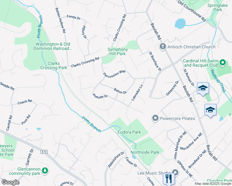 map of restaurants, bars, coffee shops, grocery stores, and more near 9606 Podium Drive in Vienna