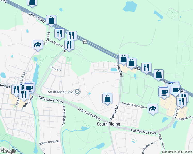 map of restaurants, bars, coffee shops, grocery stores, and more near 43437 Town Gate Square in Chantilly