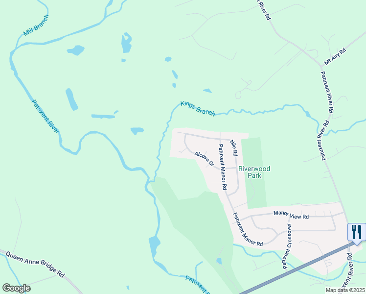 map of restaurants, bars, coffee shops, grocery stores, and more near 1575 Alcova Drive in Davidsonville