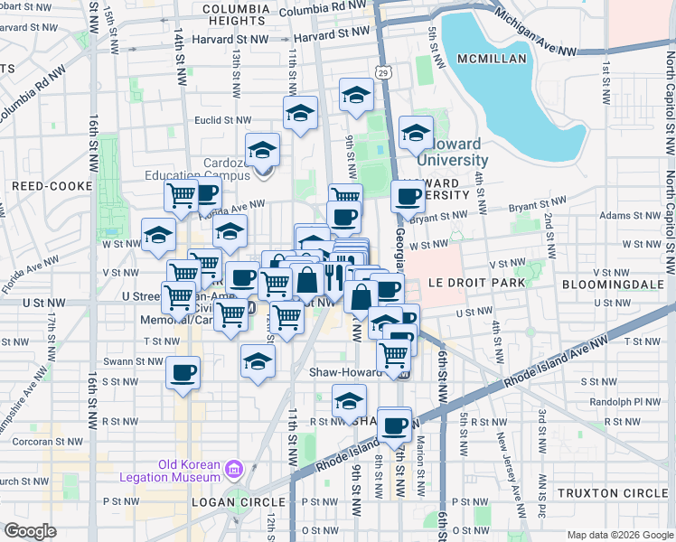 map of restaurants, bars, coffee shops, grocery stores, and more near 101 Independence Avenue Southeast in Washington