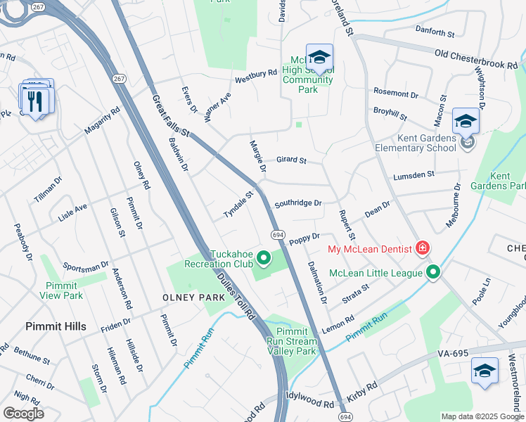map of restaurants, bars, coffee shops, grocery stores, and more near 1748 Great Falls Street in McLean