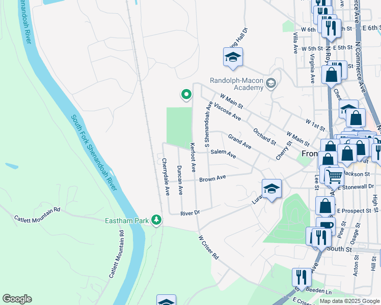 map of restaurants, bars, coffee shops, grocery stores, and more near 307 Kerfoot Avenue in Front Royal