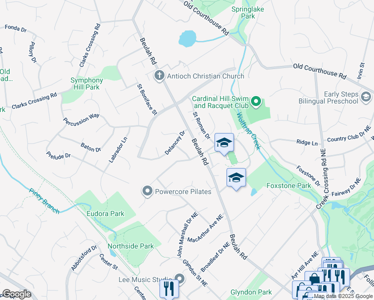 map of restaurants, bars, coffee shops, grocery stores, and more near 1833 Quartet Circle in Vienna