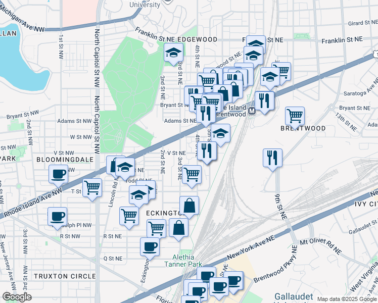 map of restaurants, bars, coffee shops, grocery stores, and more near 101 Independence Avenue Southeast in Washington