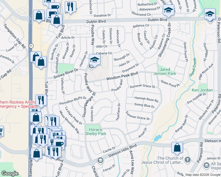 map of restaurants, bars, coffee shops, grocery stores, and more near 5936 Huerfano Drive in Colorado Springs