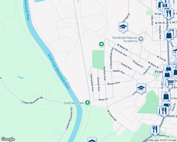 map of restaurants, bars, coffee shops, grocery stores, and more near 319 Cherrydale Avenue in Front Royal