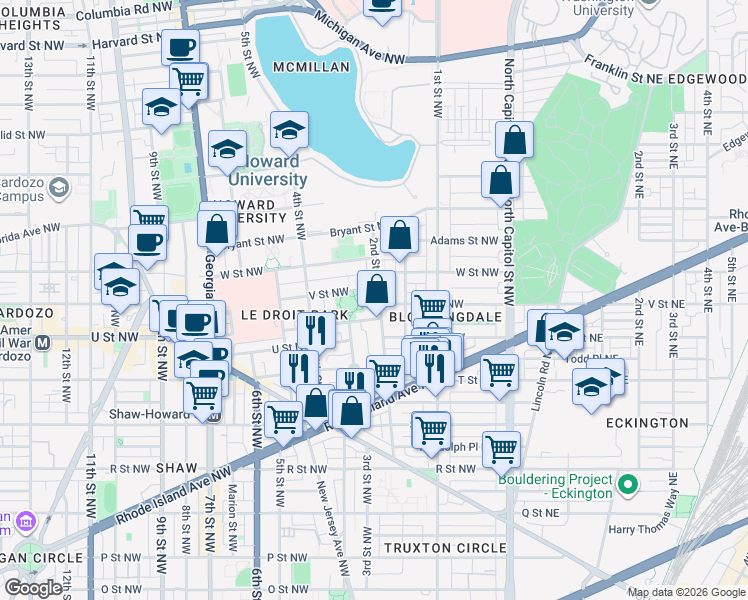 map of restaurants, bars, coffee shops, grocery stores, and more near 101 Independence Avenue Southeast in Washington