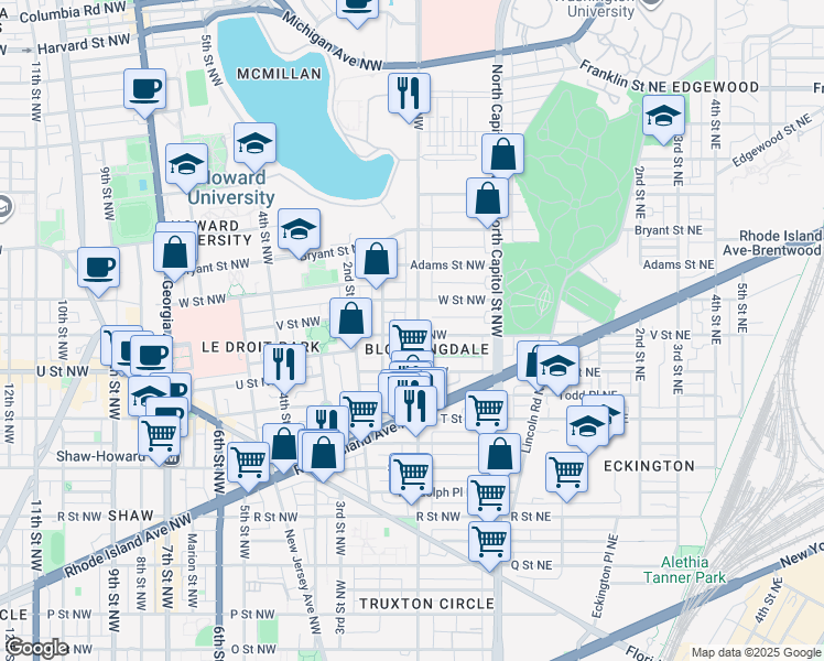 map of restaurants, bars, coffee shops, grocery stores, and more near 101 Independence Avenue Southeast in Washington