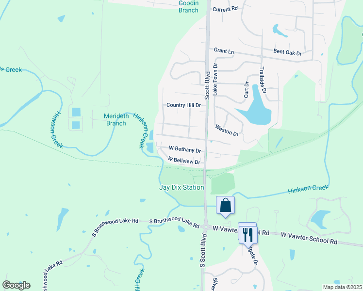 map of restaurants, bars, coffee shops, grocery stores, and more near 4327 West Bethany Drive in Columbia