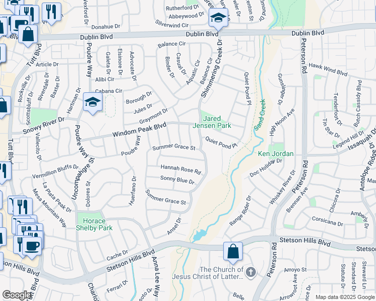 map of restaurants, bars, coffee shops, grocery stores, and more near 6432 Shimmering Creek Drive in Colorado Springs