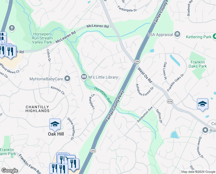 map of restaurants, bars, coffee shops, grocery stores, and more near 3017 Emerald Chase Drive in Herndon