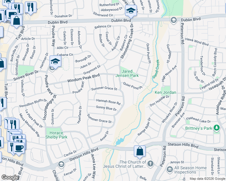 map of restaurants, bars, coffee shops, grocery stores, and more near 6432 Shimmering Creek Drive in Colorado Springs