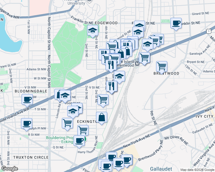map of restaurants, bars, coffee shops, grocery stores, and more near 101 Independence Avenue Southeast in Washington