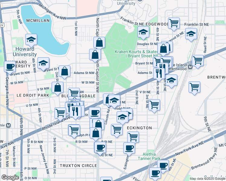 map of restaurants, bars, coffee shops, grocery stores, and more near 101 Independence Avenue Southeast in Washington