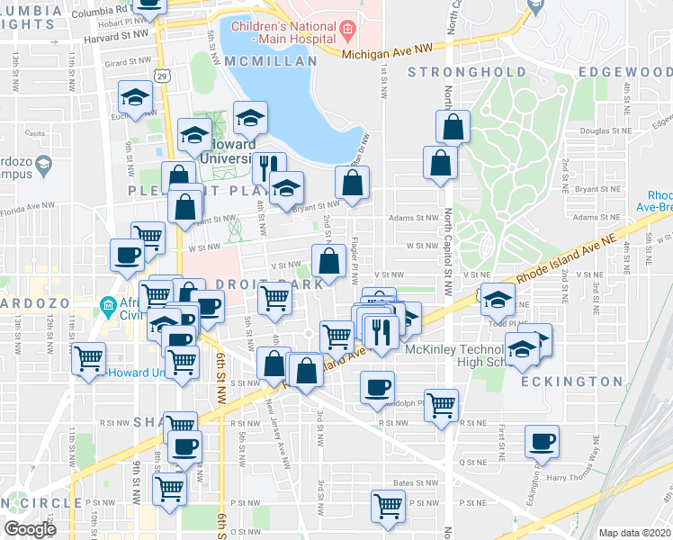 map of restaurants, bars, coffee shops, grocery stores, and more near 101 Independence Avenue Southeast in Washington