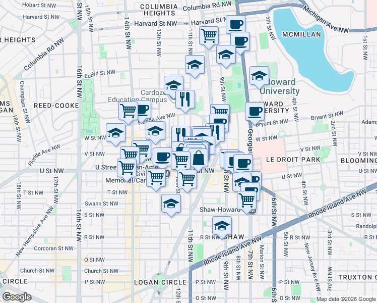 map of restaurants, bars, coffee shops, grocery stores, and more near 101 Independence Avenue Southeast in Washington